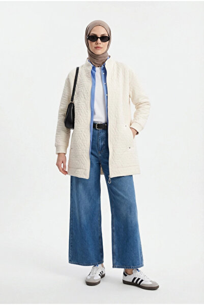 Armine MODAAYKA Kabartma Desenli Fermuarlı Cepli Ceket Ekru 26DSB537