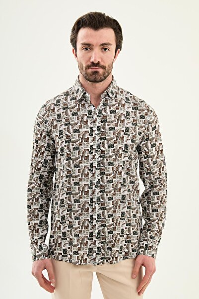 Mcr Patterned Slim Fit Long Sleeve Men's Shirt Green - 27131.26Y