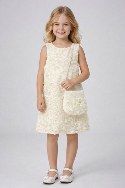 Uğur bebe Μοντέλο Belle Εκρού Ροζ Λεπτομερές φόρεμα για κορίτσια με τσάντα με...