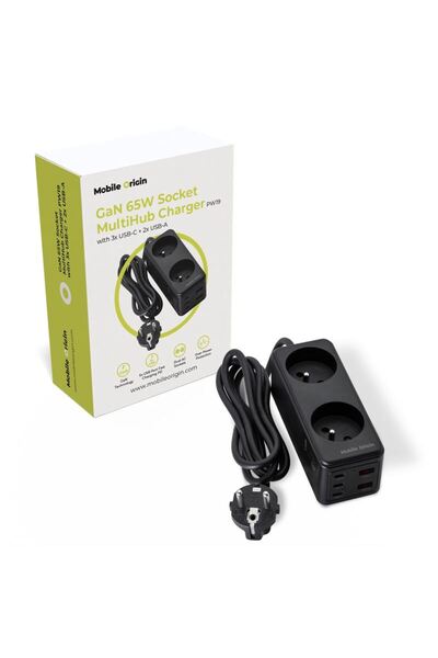 Mobile Origin Φορτιστής Πολύθυρος GaN 65W PW19 με 3x USB-C + 2x USB-A