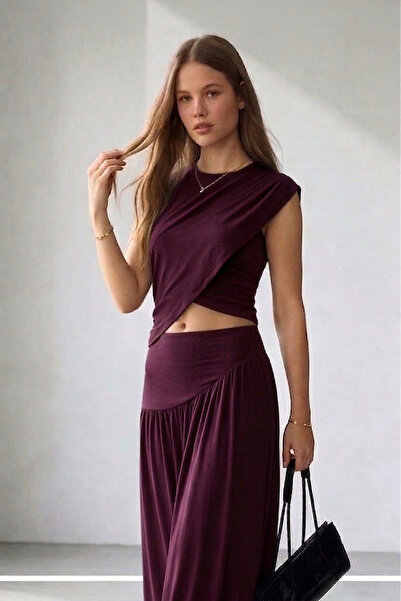 fablair Bluză cu croială asimetrică și fustă lungă fluidă, combinație elegant...