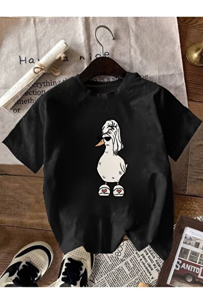 AEMİ Μπλουζάκι Unisex με στάμπα πάπιας, oversize, με λαιμόκοψη ποδηλάτου