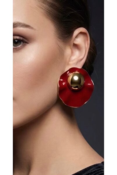 VEGALUXE Bordo Gold New Design Melodi Geometric Steel Earrings Do Not Tarnish.