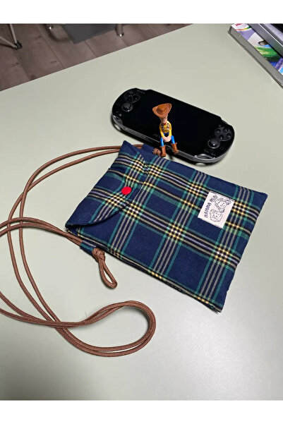 Mamma Mia Home Navy Blue Plaid Phone Bag with Strap