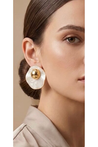 VEGALUXE Gold Ivory Geometric Women's Steel Earrings Do Not Tarnish