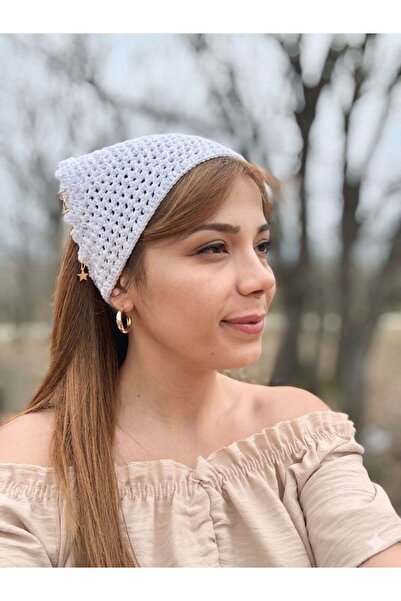 Muhteşem Concept White Color Bohemian Bandana Star Detailed Hair Accessory