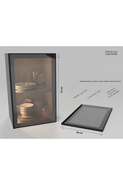 SUMUAS Alüminyum Çerçeveli Cam Dolap Kapağı – 72cm X 40cm - Modern Mutfak & V...