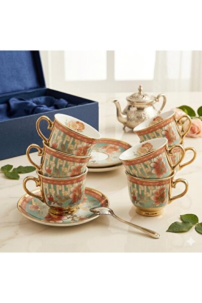 OEM Set Elegant de Cafea – 6 Cești + 6 Farfurioare -Porțelan