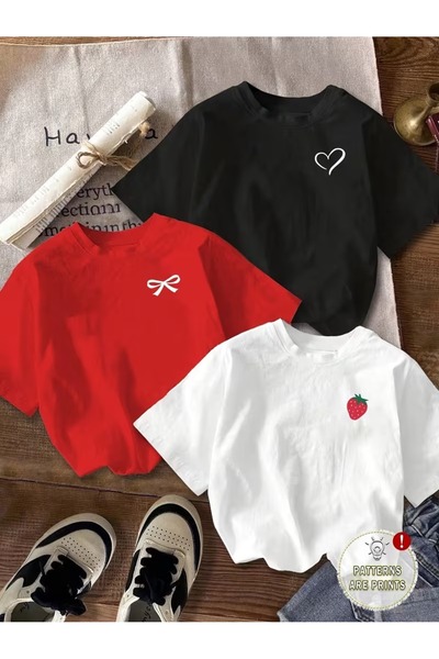 PAVRO Tricou unisex din țesătură de calitate, cu imprimeu cu 3 căpșuni, trico...