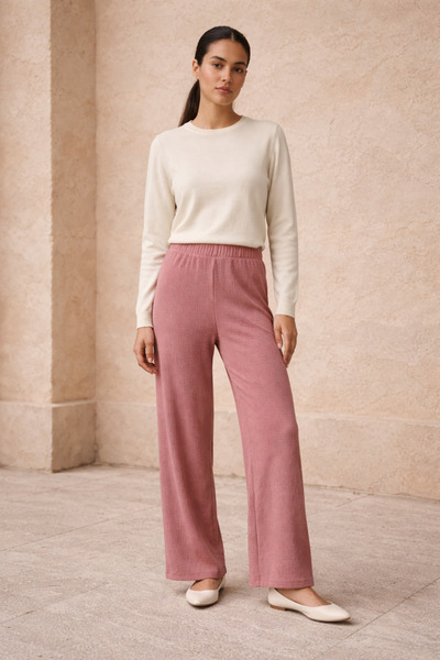 Ivoire Wear Kadın Beli Lastikli Bürümcük Pantolon Pembe