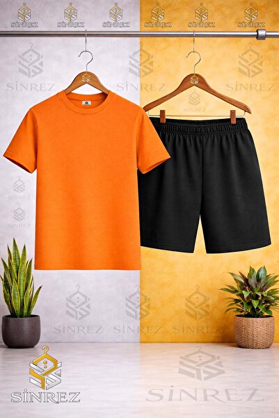 SİNREZ Children's Unisex Plain Custom Printed Crew Neck T-Shirt - Shorts Set