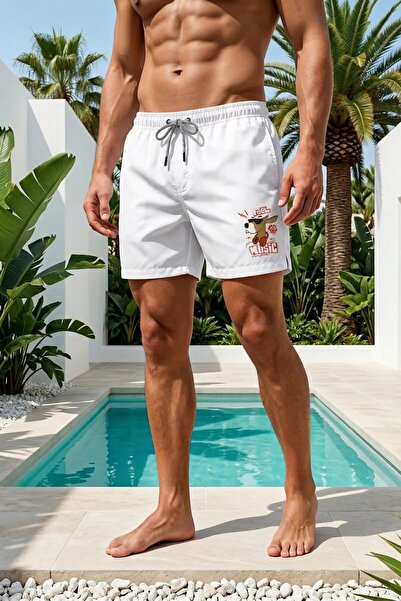 MADZEYMODA Pantaloni scurți de plajă cu imprimeu marin, cu șireturi elastice,...