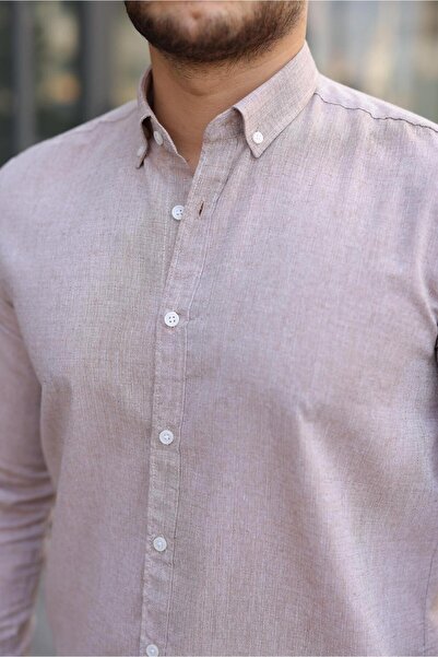 BYzıt Άνετο πουκάμισο με κουμπιά στο γιακά, που αναπνέει, με όψη λινό.