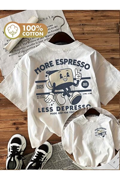 AEMİ Tricou oversize unisex cu decolteu rotund cu imprimeu More Espresso