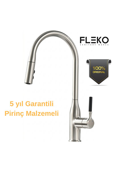 KAVİTİCARET Fleko Modern Inox Mutfak Eviye Bataryası - Spiralli Çek-Bırak Fon...