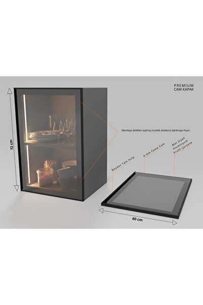 SUMUAS Alüminyum Çerçeveli Cam Dolap Kapağı – 72cm X 60cm - Modern Mutfak & V...