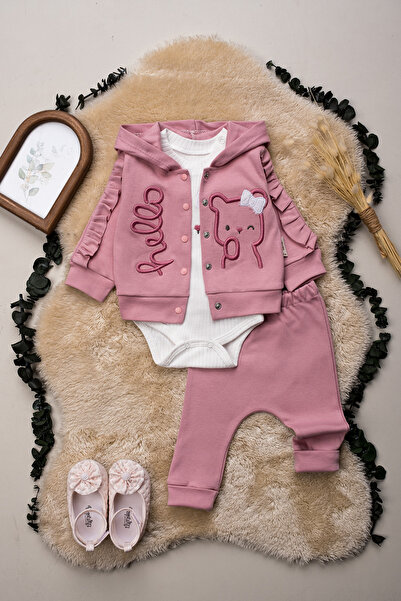 Hopy Kids 1028 Embroidered 100% Cotton 3-Piece Baby Set 3-6-9 Months Compact ...