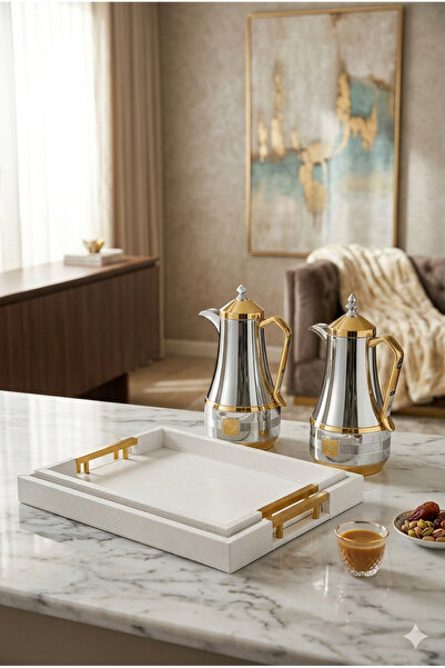 Generic طقم ترامس شاي وقهوة فاخر مع صواني تقديم
