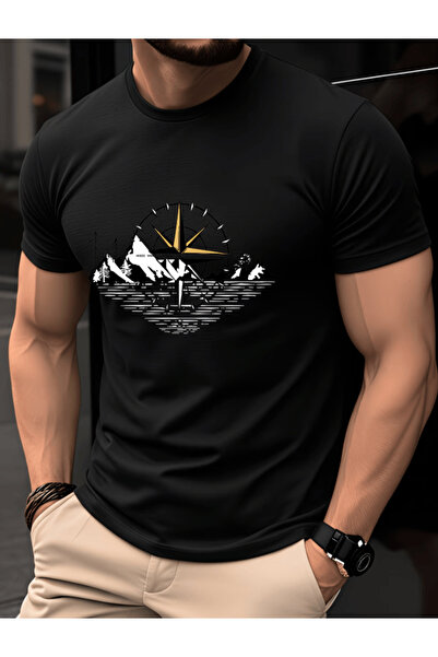 gencerco Compass and snow mountain design printed premium oversize t-shirt