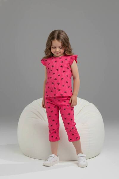 Yağmur Giyim PJKSKT Σετ κοντομάνικο για κορίτσια με μανίκια με βολάν από ύφασ...