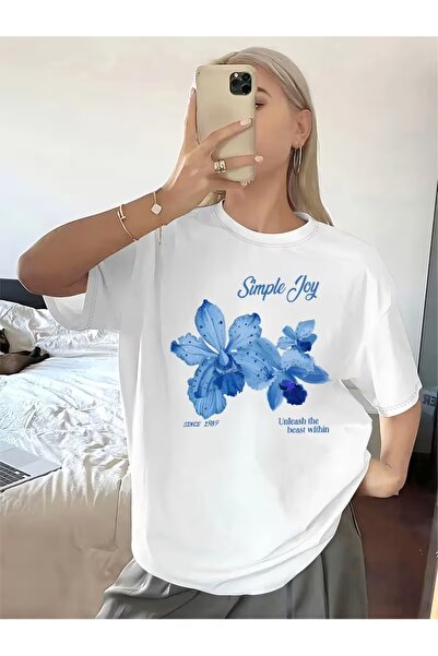 PAVRO Μπλουζάκι Unisex από ποιοτικό ύφασμα με στάμπα λουλουδιών, άνετη εφαρμογή