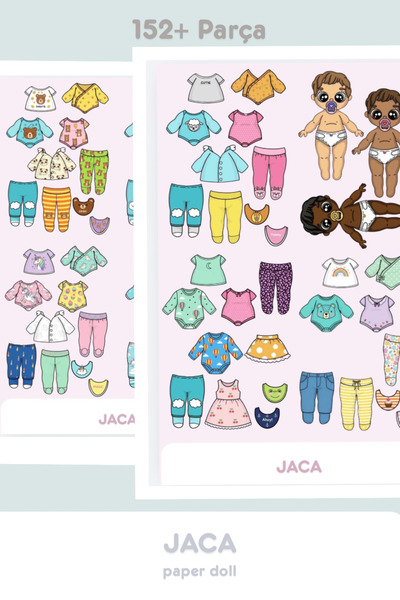 JACA Paper Baby Kes-Yapıştır-Oyna Mega Set 52+ Parça Bebek Giydirme Kombin Oyunu