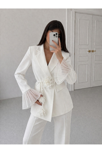 Ekim Store Σετ μπλέιζερ με λουλουδάτα δαντελωτά μανίκια από τούλι