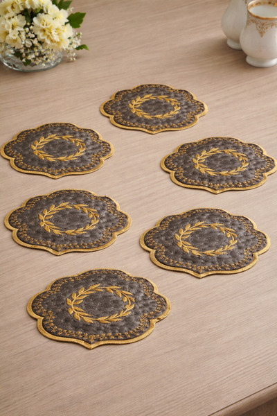 Masc Ozc Patterned 6-piece special embroidered coffee presentation napkin, co...