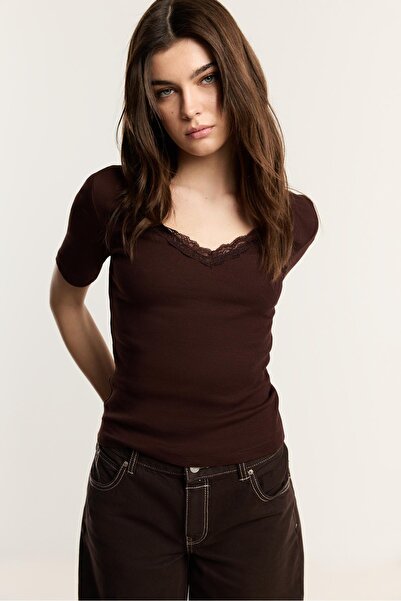 LEFTIES Dantel detaylı fitilli t-shirt