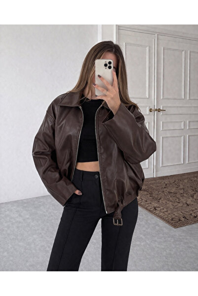 Ekim Store Δερμάτινο μπουφάν με ζώνη