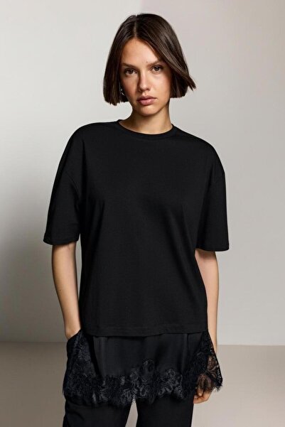 LEFTIES Saten kenarlı t-shirt