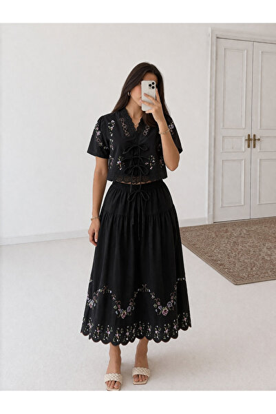 Ekim Store Σετ λινό που πλένεται με κεντητή φούστα