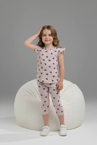 Yağmur Giyim PJKSKT Κοντομάνικο σετ για κορίτσια με φιόγκο, ριμπ ύφασμα, βολά...