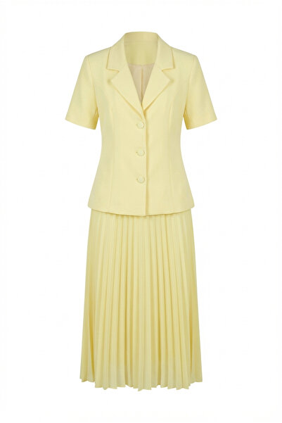 HAZELANNA Short Sleeve Yellow Jacket-Skirt Set