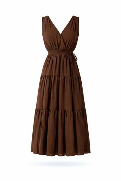 5in1Canpolat Καφέ Φόρεμα Μάξι με βολάν