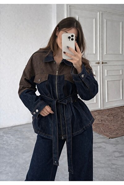 Ekim Store Σετ Contrast Με δέσιμο με φερμουάρ Τζιν