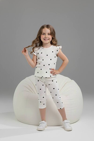 Yağmur Giyim PJKSKT Σετ κοντομάνικο για κορίτσια με μοτίβο καρδιάς, ριμπ ύφασ...