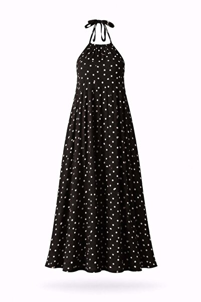 5in1Canpolat Μαύρο φόρεμα πουά με τσάντα 1346