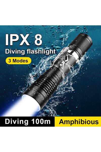 Munico Güçlü Dalış Işığı Yüksek Lümen 200000LM El Feneri Amfibi Dalış Lambası...