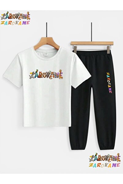 ZAROKANE Logo Printed Top and Bottom Tracksuit/T-Shirt Two-Piece Children's S...
