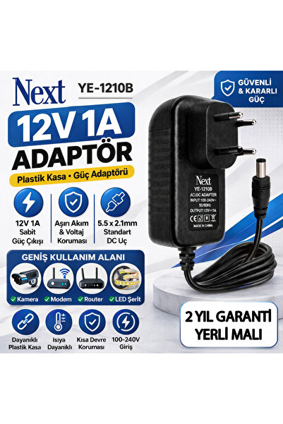 NEXT NEXTSTAR Next YE-1210B 12V 1A Adaptör Plastik Kasa |DC Uçlu Güç Adaptörü...