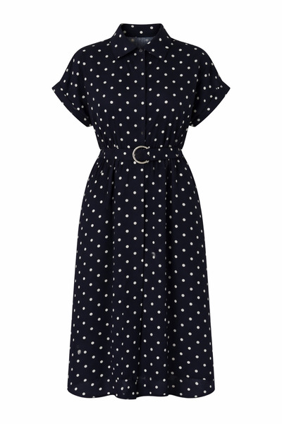 HAZELANNA Φόρεμα με ζώνη, πουά, σε σκούρο μπλε