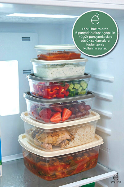 EVONİTA 6-Piece Storage Container Set with Lids, Different Sizes Food Storage...