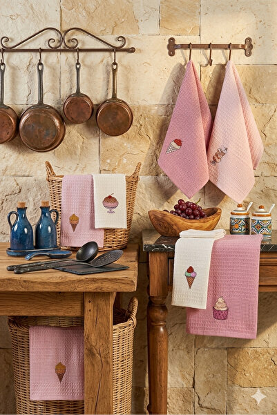 BEYAZLALE 6-Piece Kitchen Towel Set Ice Cream Embroidered 40 X 60