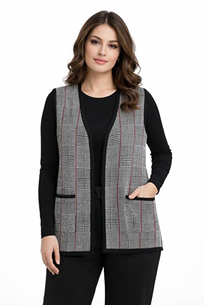 Uludağ Triko Γυναικείο πλεκτό γιλέκο Mother's Triko με σχέδιο πόδια χήνας BGL...