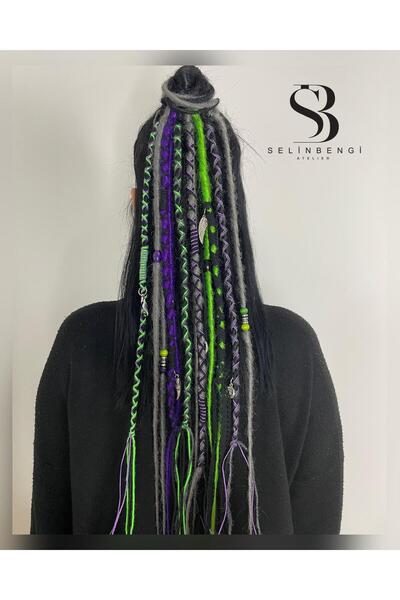 Selin Bengi 16-Piece Rasta Buckle Set 50cm - Black & Dark Gray & Dark Purple ...