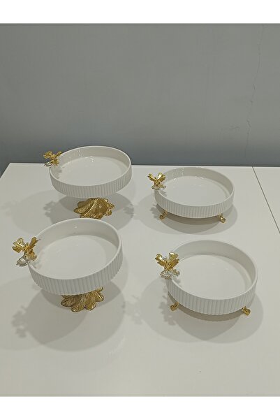 PARILTI HOME COLLECTİON 4-Piece Butterfly, Daisy Figured Porcelain, Serving P...