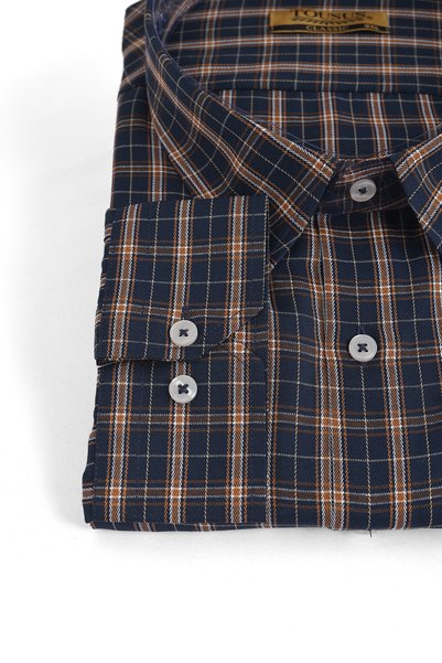 TOUSUS Large Size Navy Blue Plaid Cotton Men's Shirt (Btl-7126-Tss)