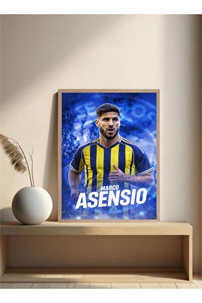 MOR TABLO Marco Asensio Sarı Lacivert Doğal Ahşap Çerçeveli Tablo