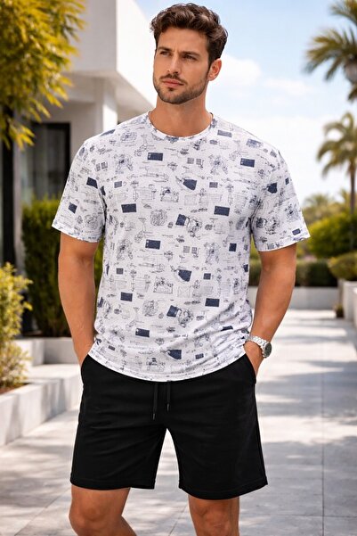 orwen life est. 2022 Gemetriyon Oversize Mono Pattern Cotton T-Shirt Shorts Set